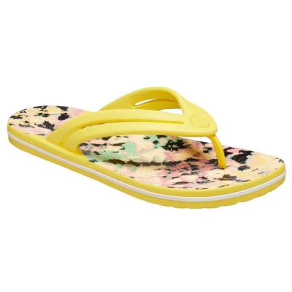 CROCS Sandals Women's Size 6 US Yellow Multicolour Tie-Dye Crocband Flip-Flops - Picture 1 of 10